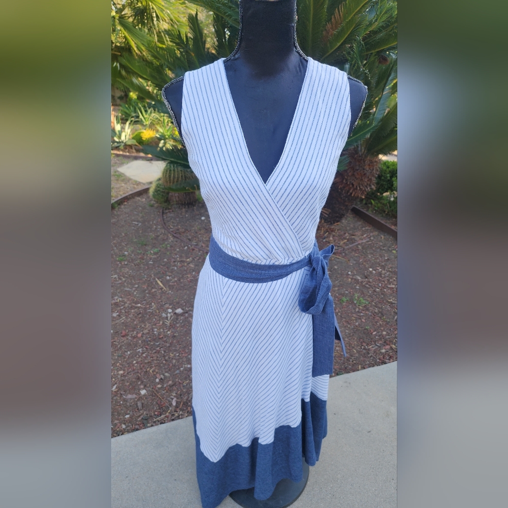 White & Blue  Asymmetrical Wrap DKNY Sundress - Picture 4 of 6